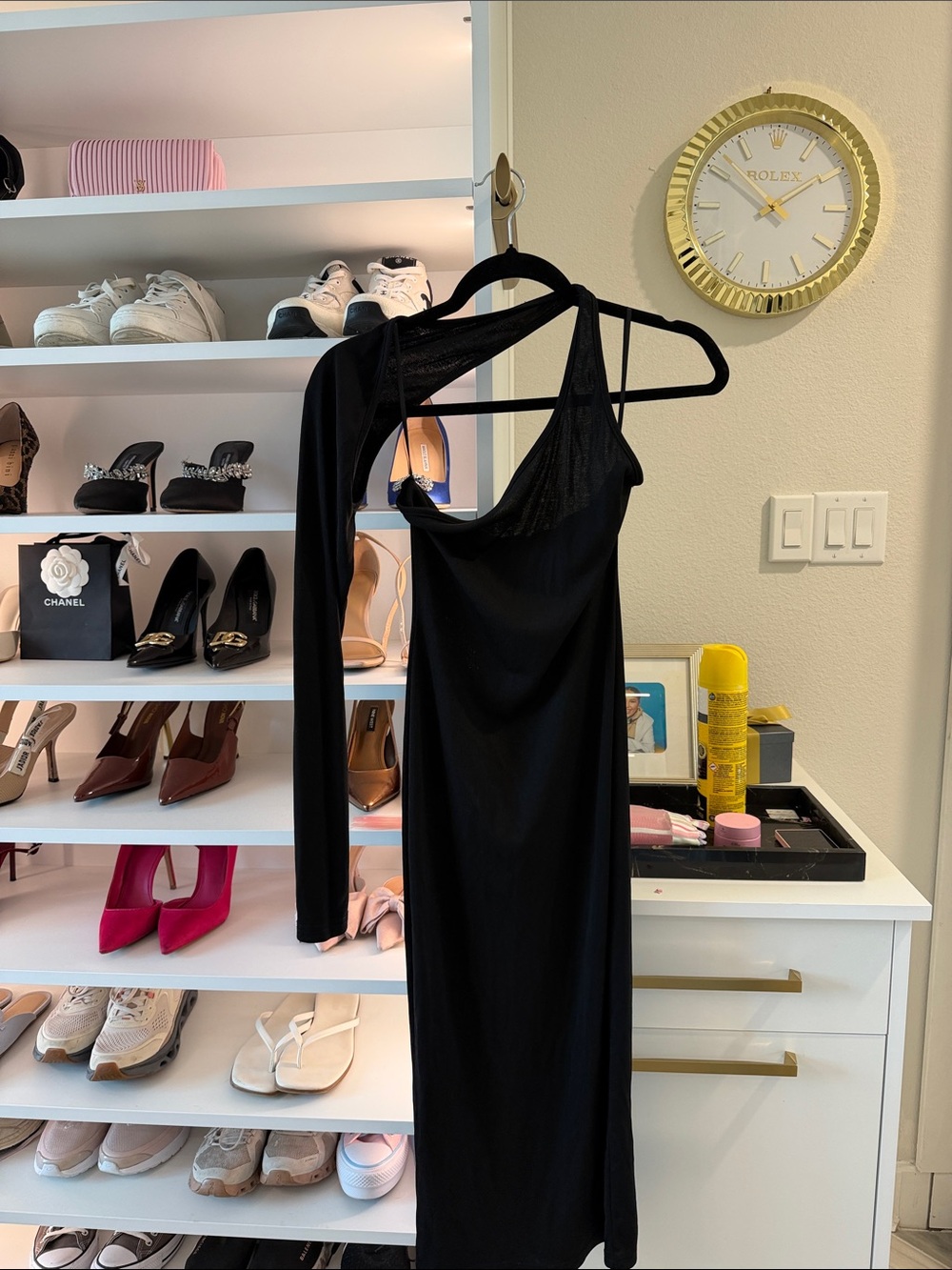 Black One-Shoulder Asymmetric Midi Dress - Stylish Evening Wear